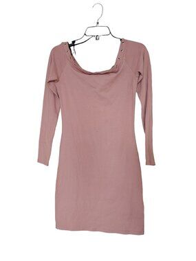 H&M Divided Pink Bodycon Dress Medium M Scallop Neck Embellished Metal Rings